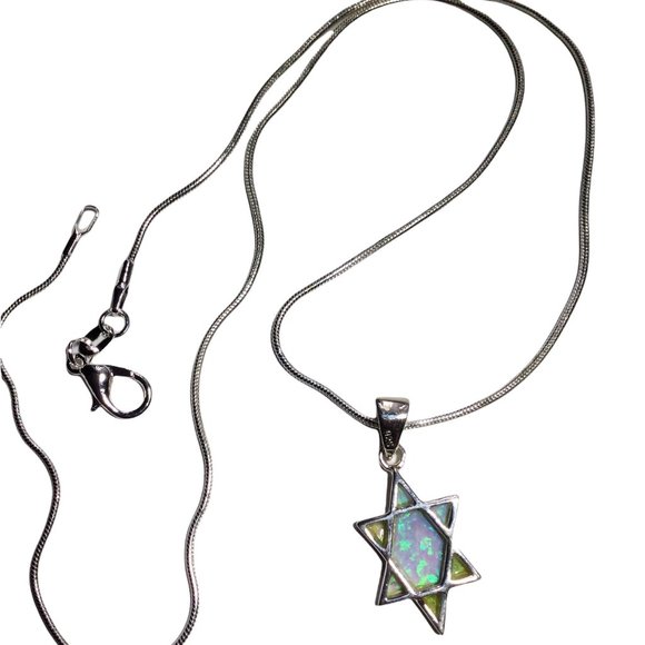 Silver Star of David w/Opals - 925 Sterling silver - 18 Inch … - Picture 2 of 2